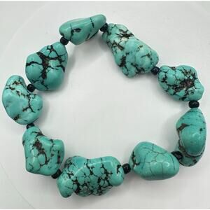 Chunky dyed howlite turquoise semiprecious beads beaded stretchy 8" bracelet